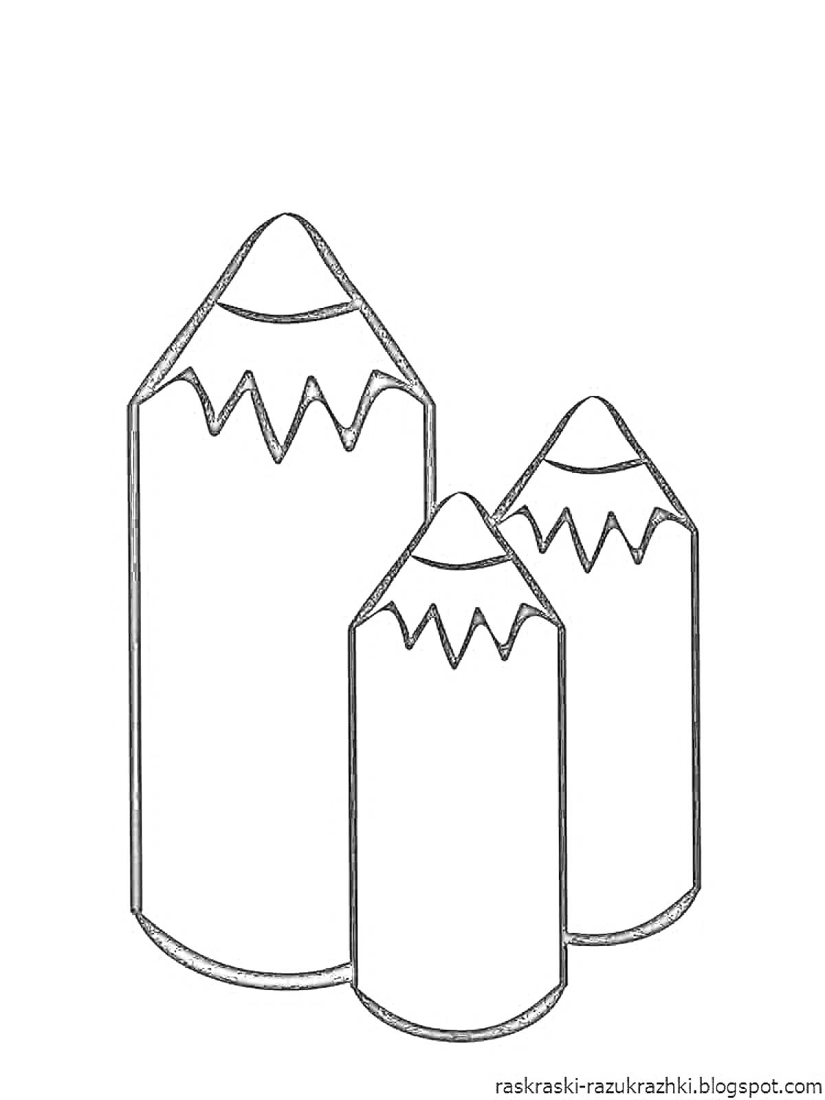 Раскраска Три карандаша разной длины, стоящие вместе