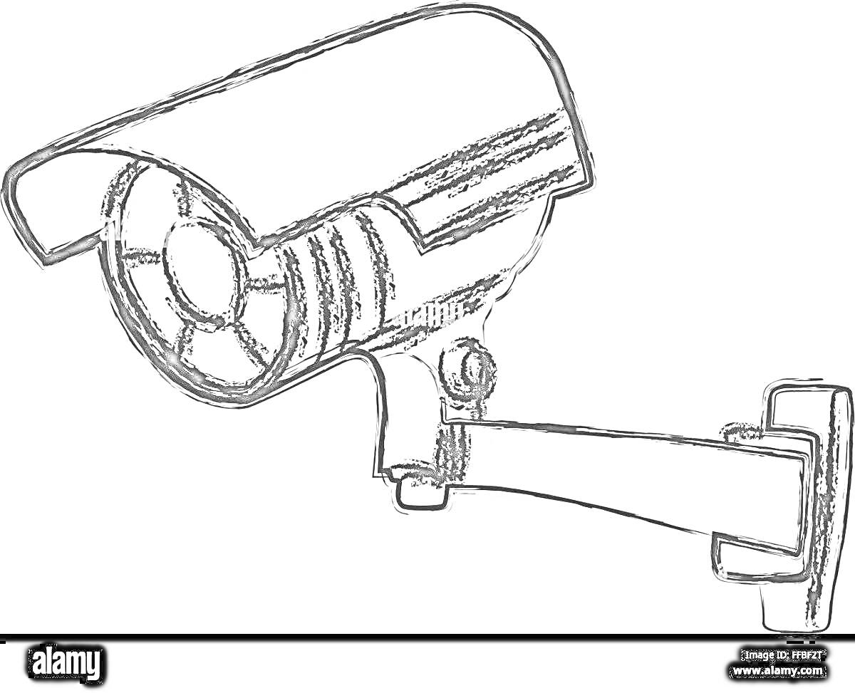 На раскраске изображено: Видеокамера, Камера, Кронштейн, Безопасность, Наблюдение, Техника, Оборудование