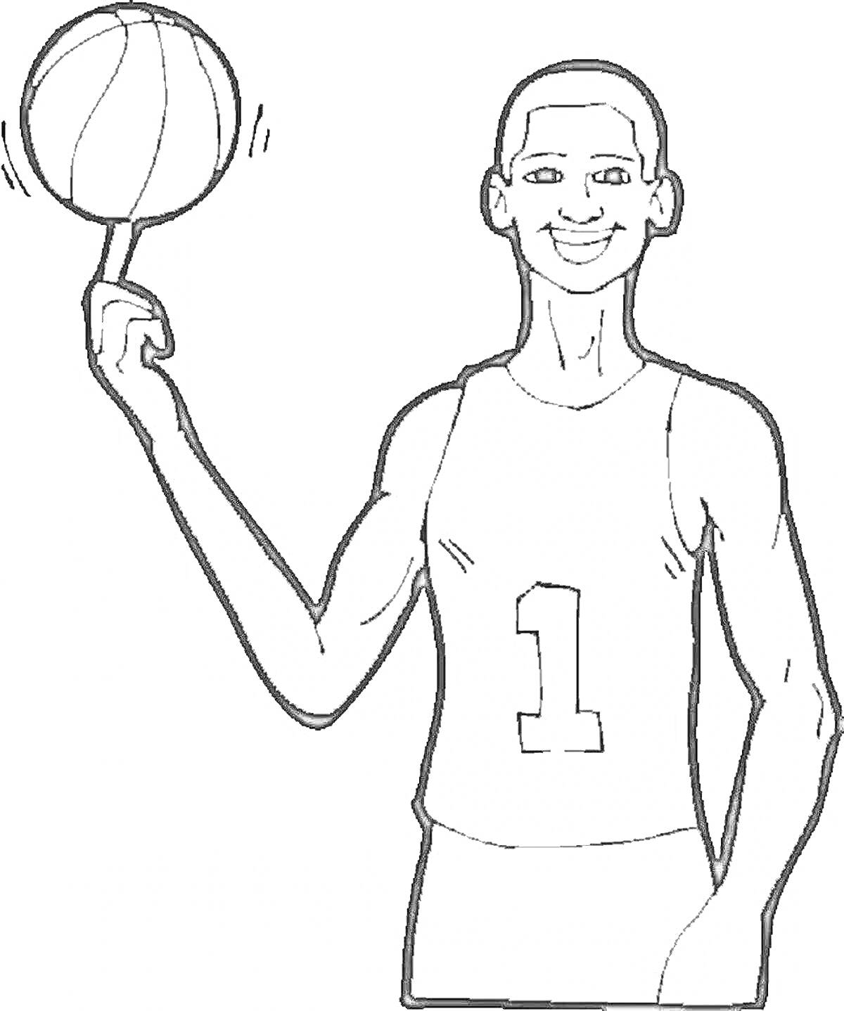 Раскраска Баскетбольный тренер с мячом на пальце