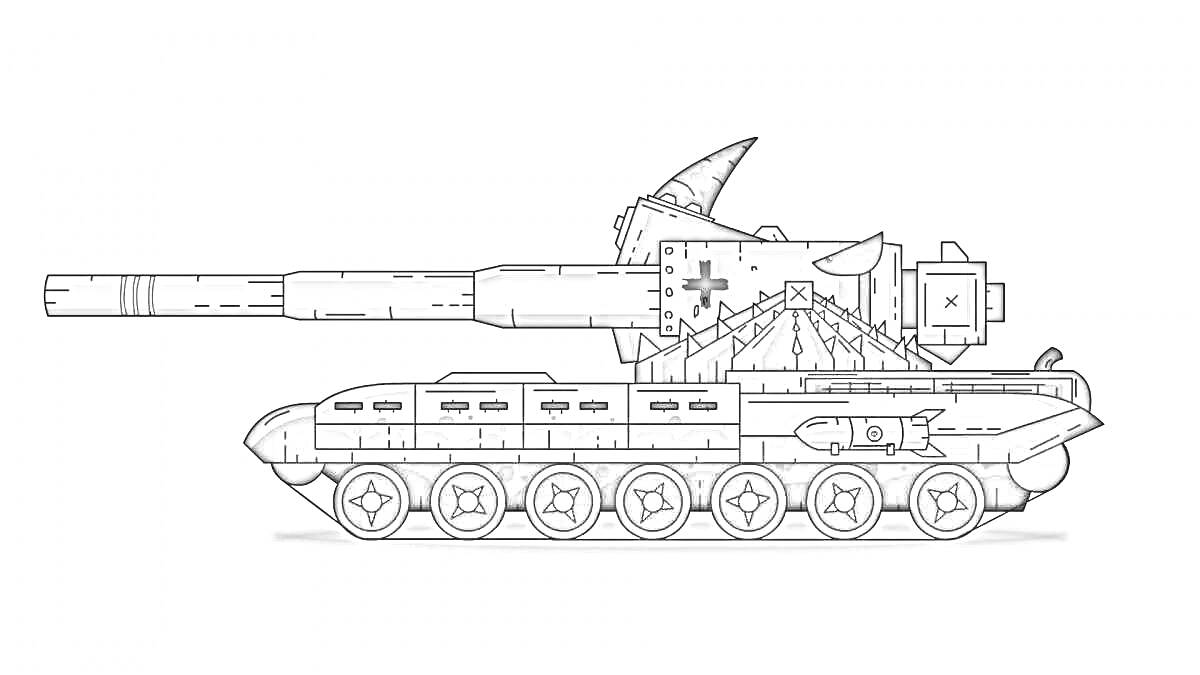 Раскраска Танк с большой пушкой, бронированная машина, изображение в тоне серого цвета