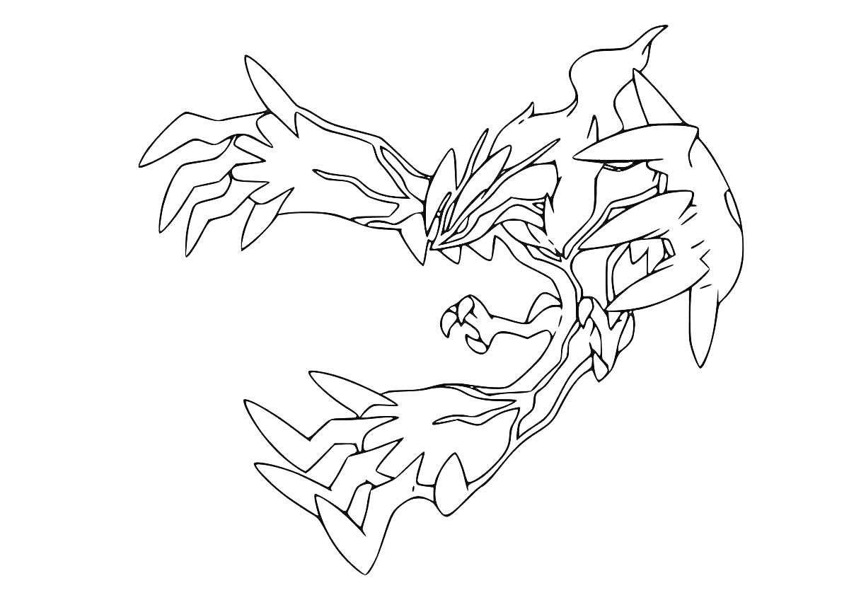 Раскраска Фантастическое существо с широкими крыльями и хвостом