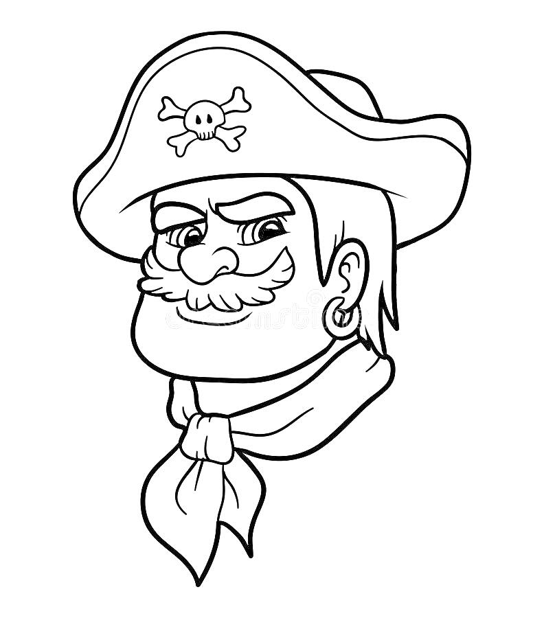 Раскраска Пират с усами и серьгой