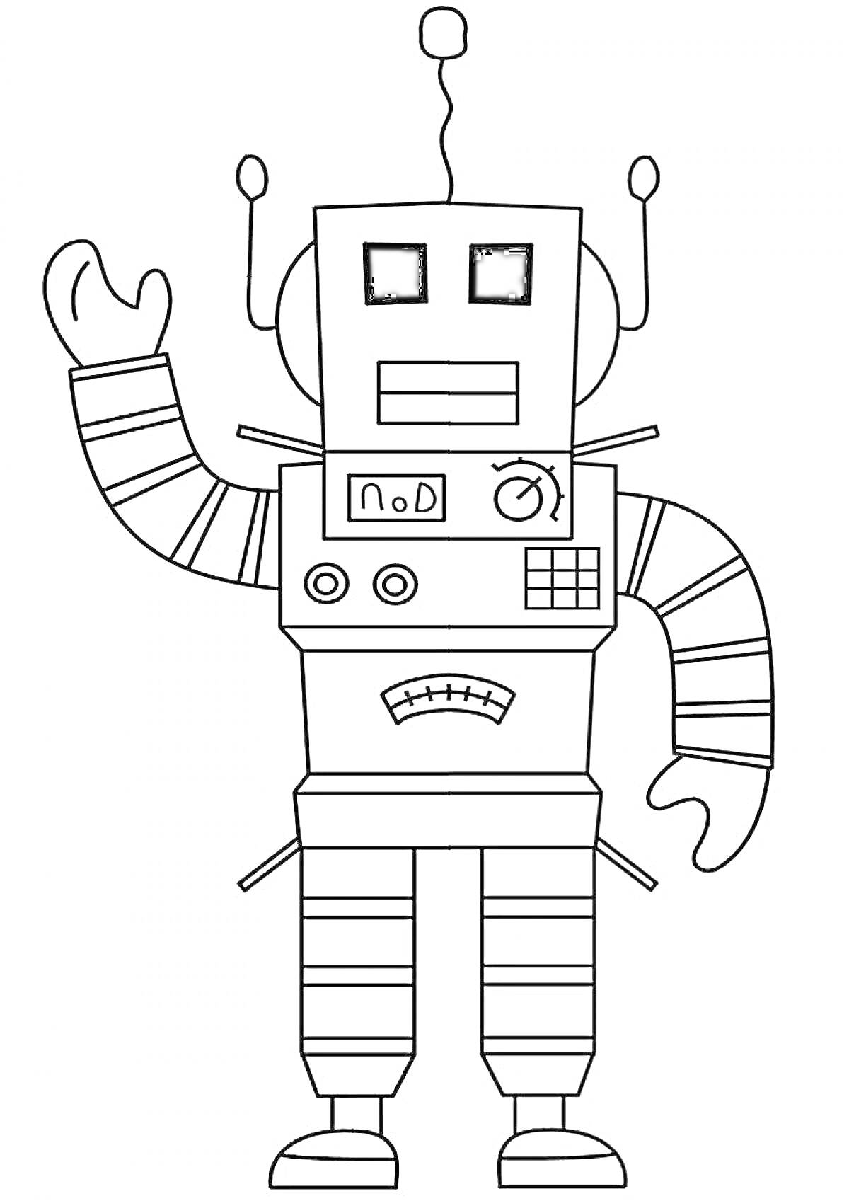 Раскраска Роблоксер-робот с антеннами, двумя руками и квадратной головой