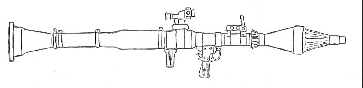 На раскраске изображено: Базука, Оружие, Прицел, Гранатомет, Войны, Военные, Снаряжение, Линии