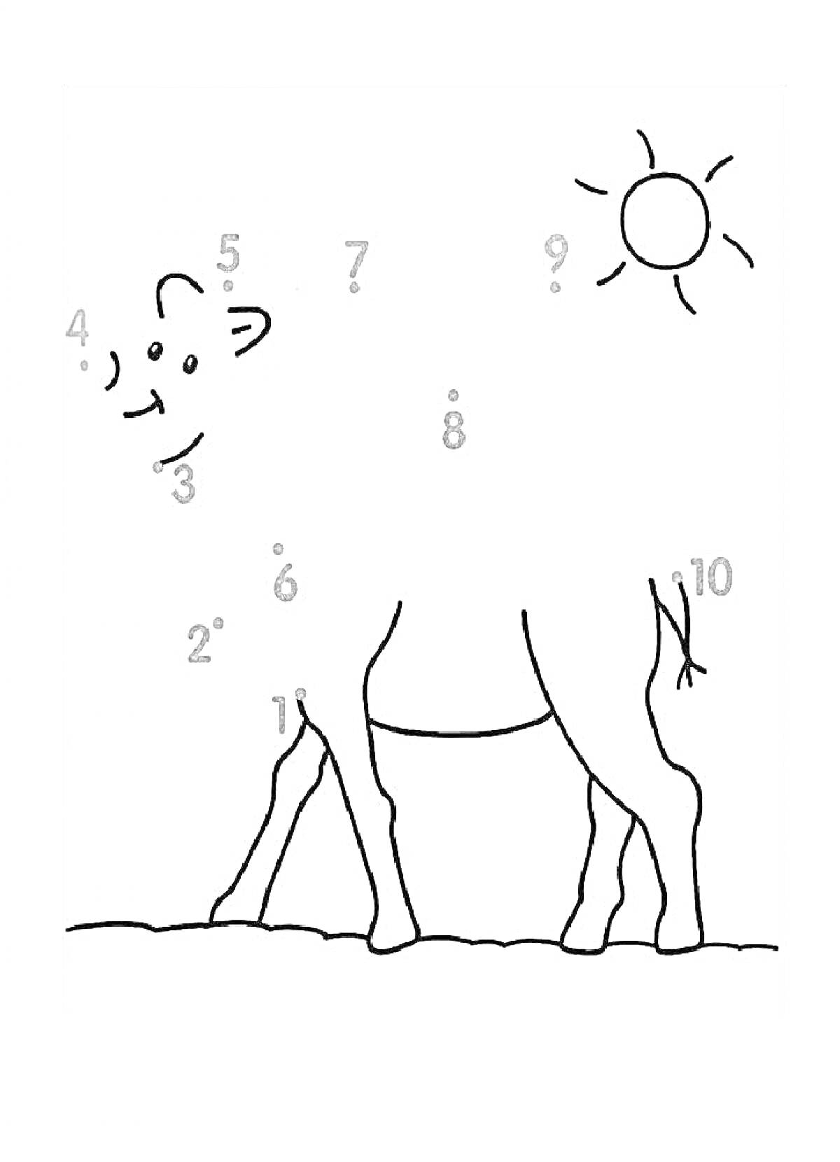 На раскраске изображено: Корова, Солнце, Земля, Точки, Цифры