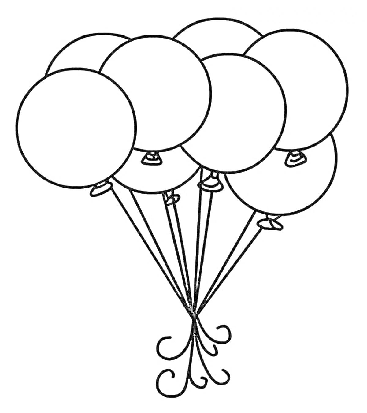 Раскраска Горсть воздушных шариков на веревочках