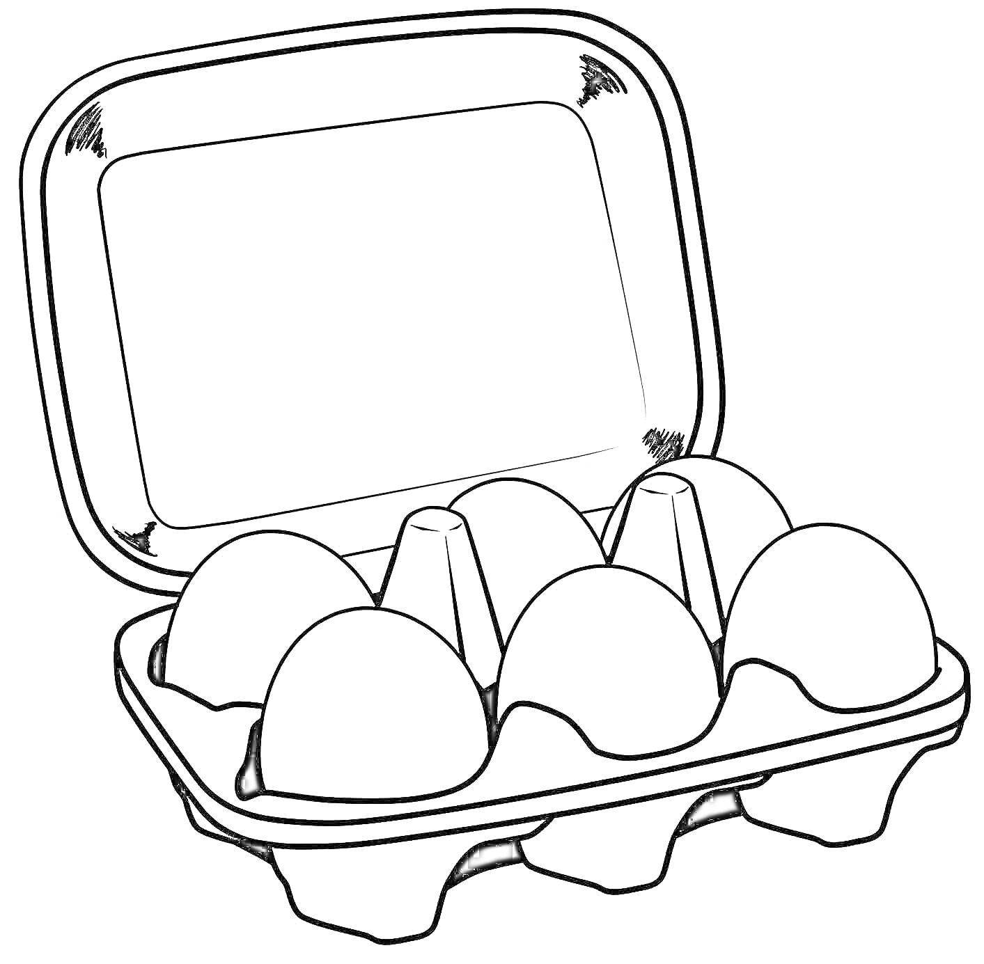 На раскраске изображено: Упаковка, Крышка, Яйца