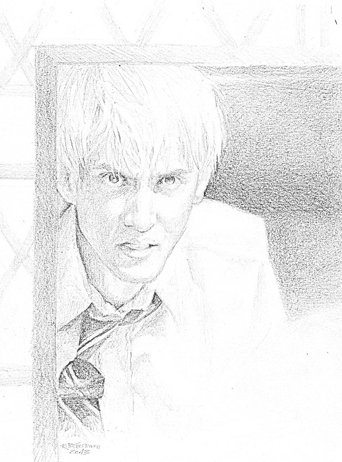 Раскраска Драко Малфой, портрет, галстук, рубашка, школьная форма