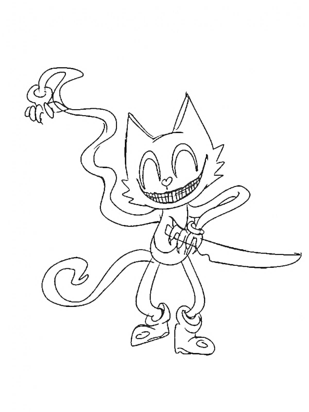 Раскраска Cartoon Cat с ножом и мышью
