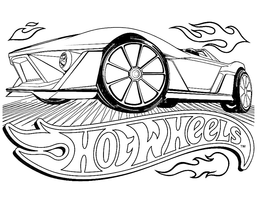 Автомобиль Хот Вилс с огненными элементами и логотипом на фоне