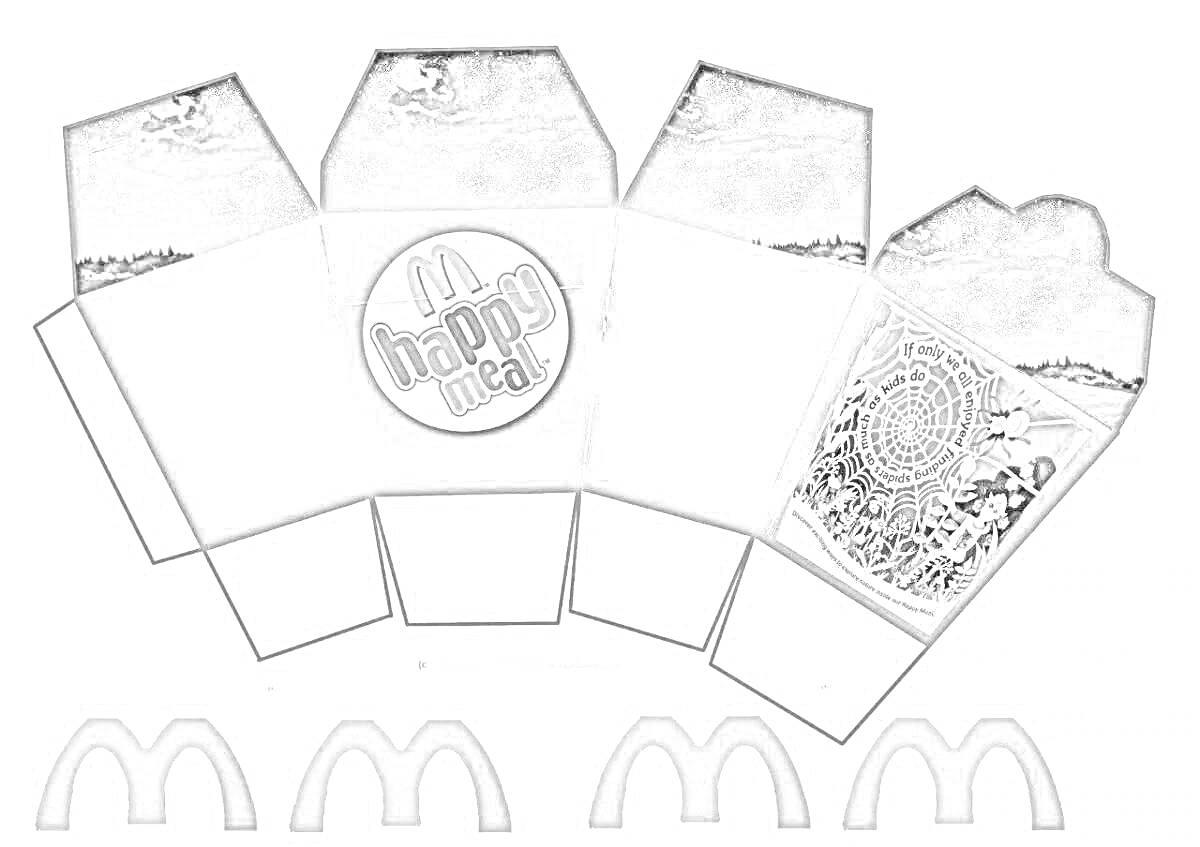 На раскраске изображено: Коробка, Макдональдс, Логотипы, Сцены
