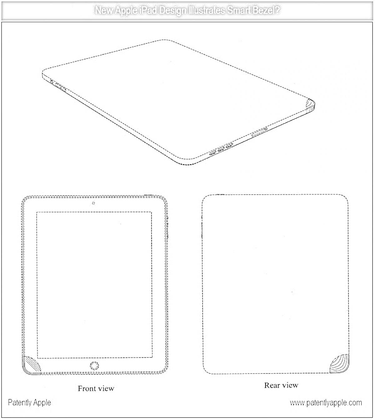 Раскраска Новый дизайн Apple iPad с умной рамкой, вид с фронта, сзади и сбоку