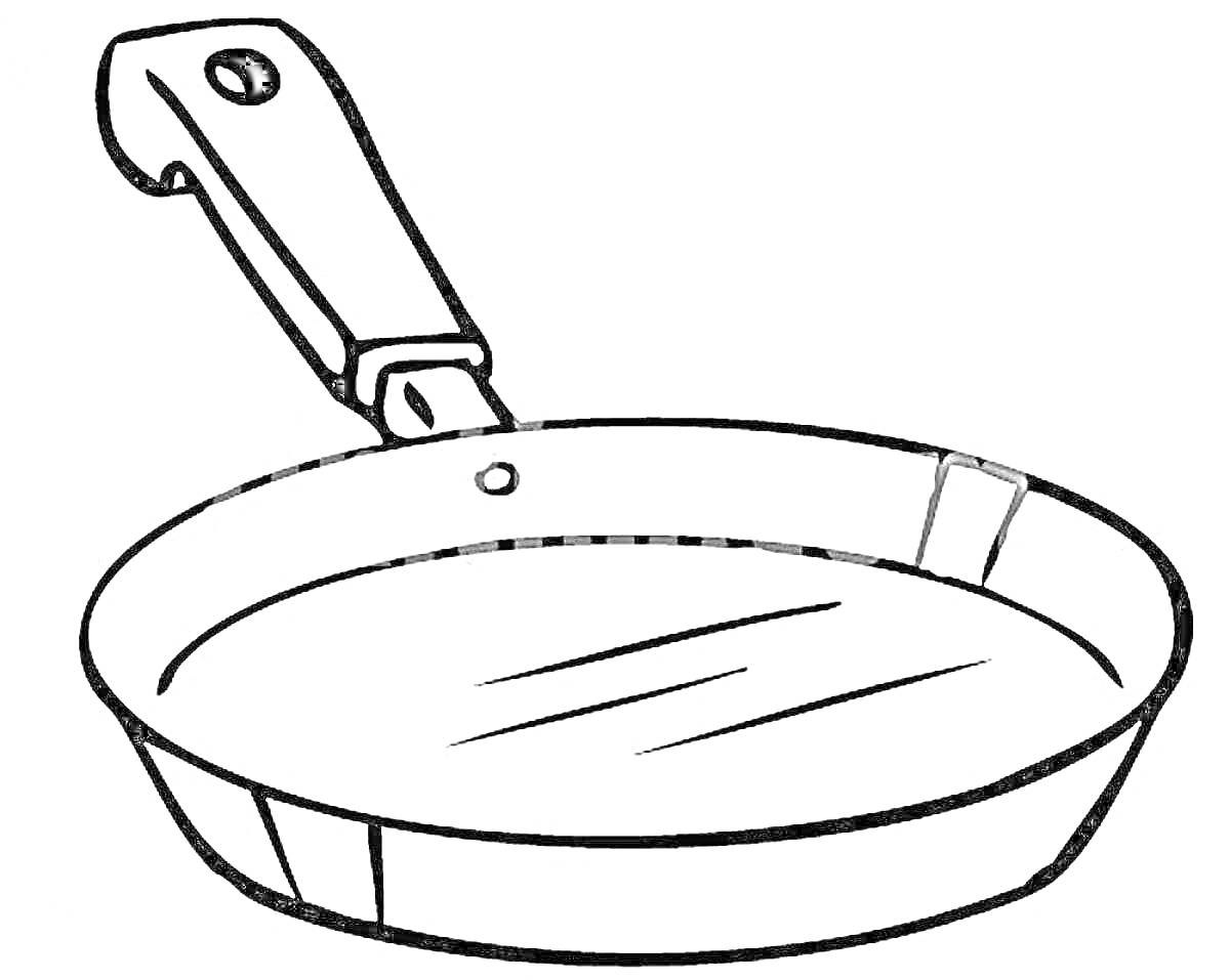 Раскраска Раскраска с изображением сковородки с ручкой и заклепкой