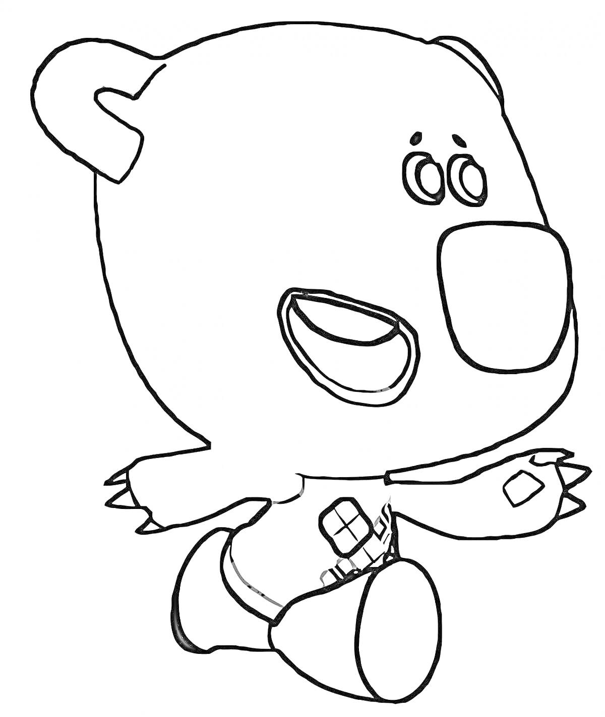 Раскраска Мишка из мультфильма с поясом и бинтом на лапе