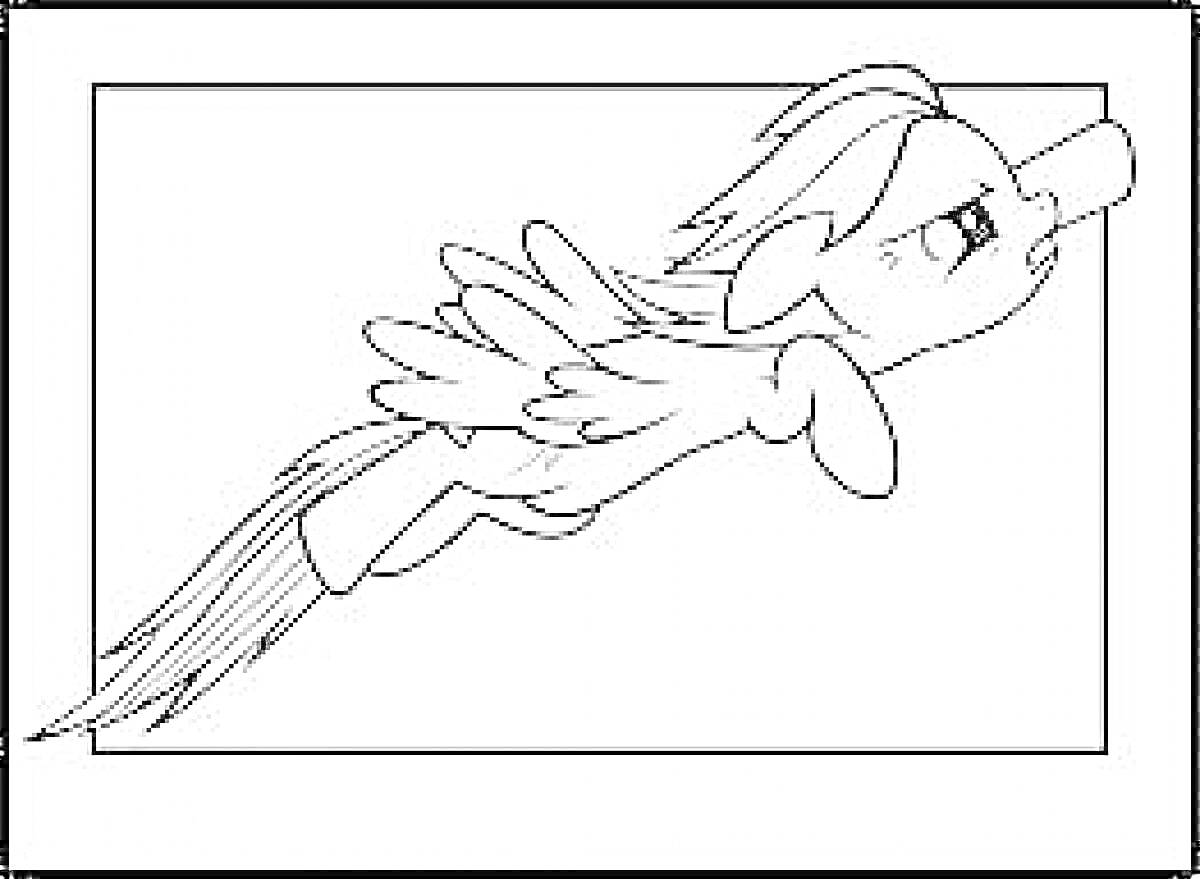Раскраска Летающая пони с гривой и хвостом в рамке