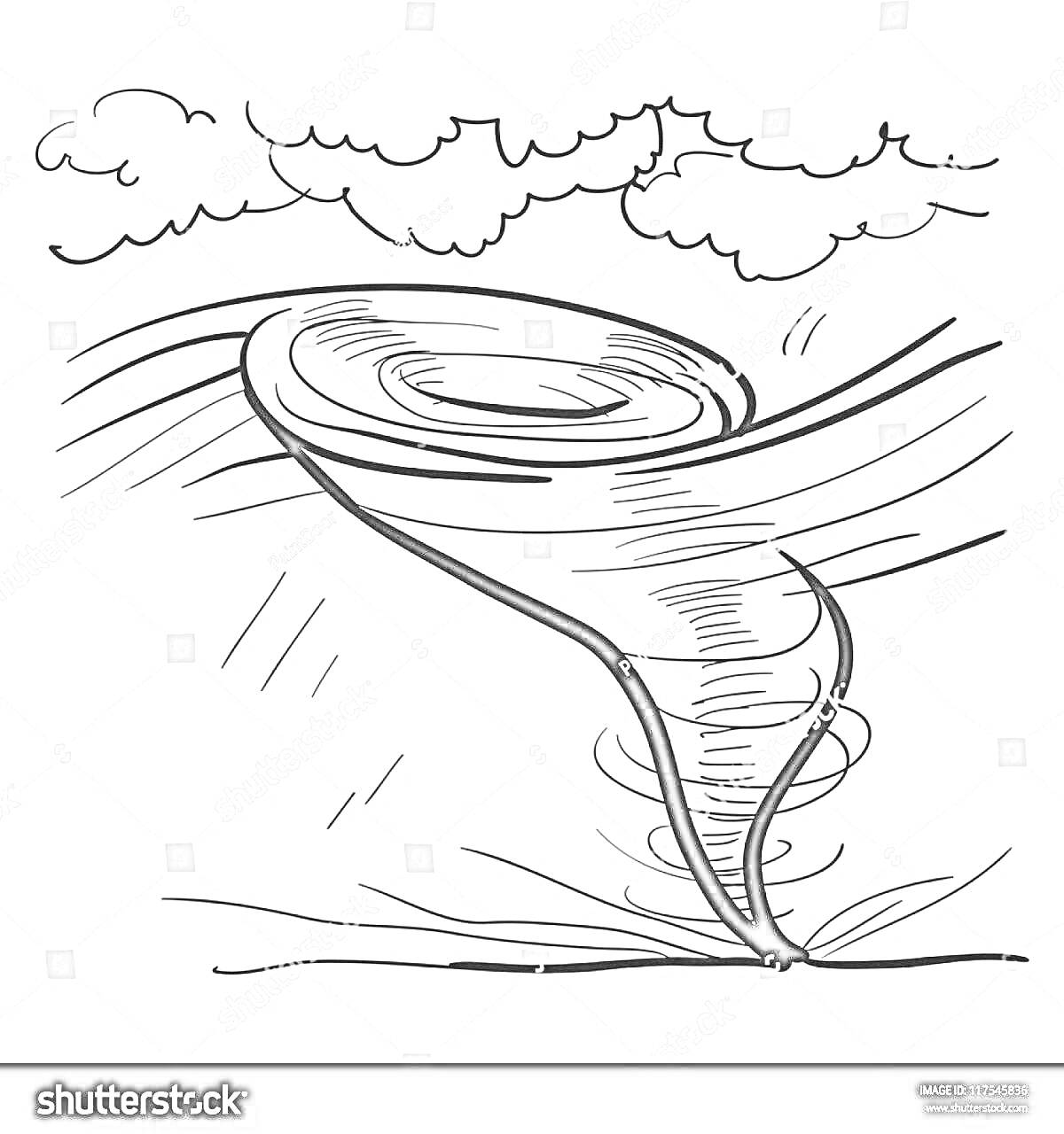 Раскраска Смерч с вихрями на земле и грозовые облака в небе
