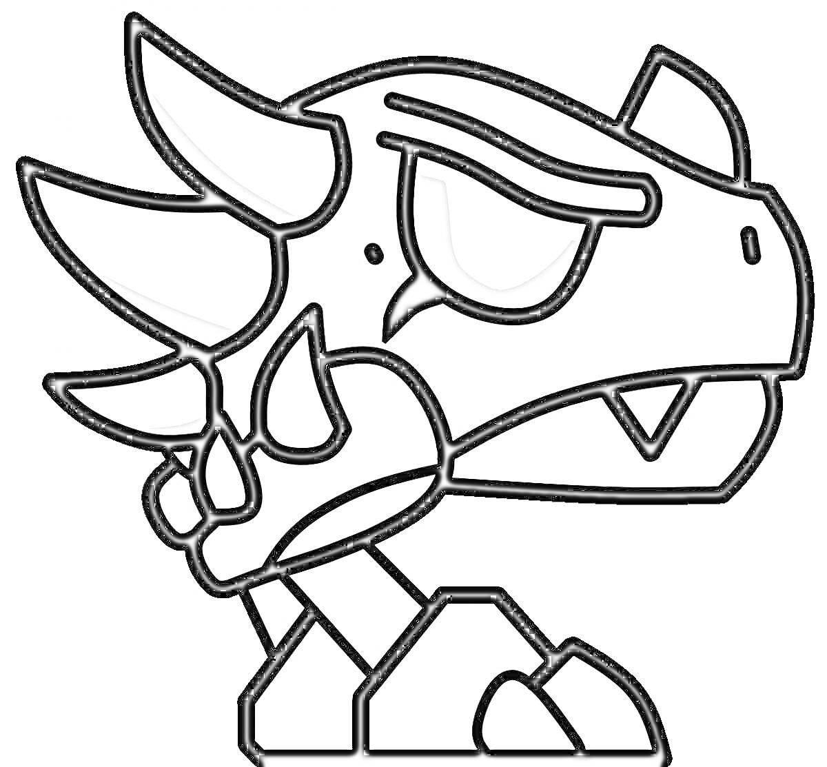 Раскраска Голова дракона с рогами, клыками и шипами на шлеме в стилистике Geometry Dash