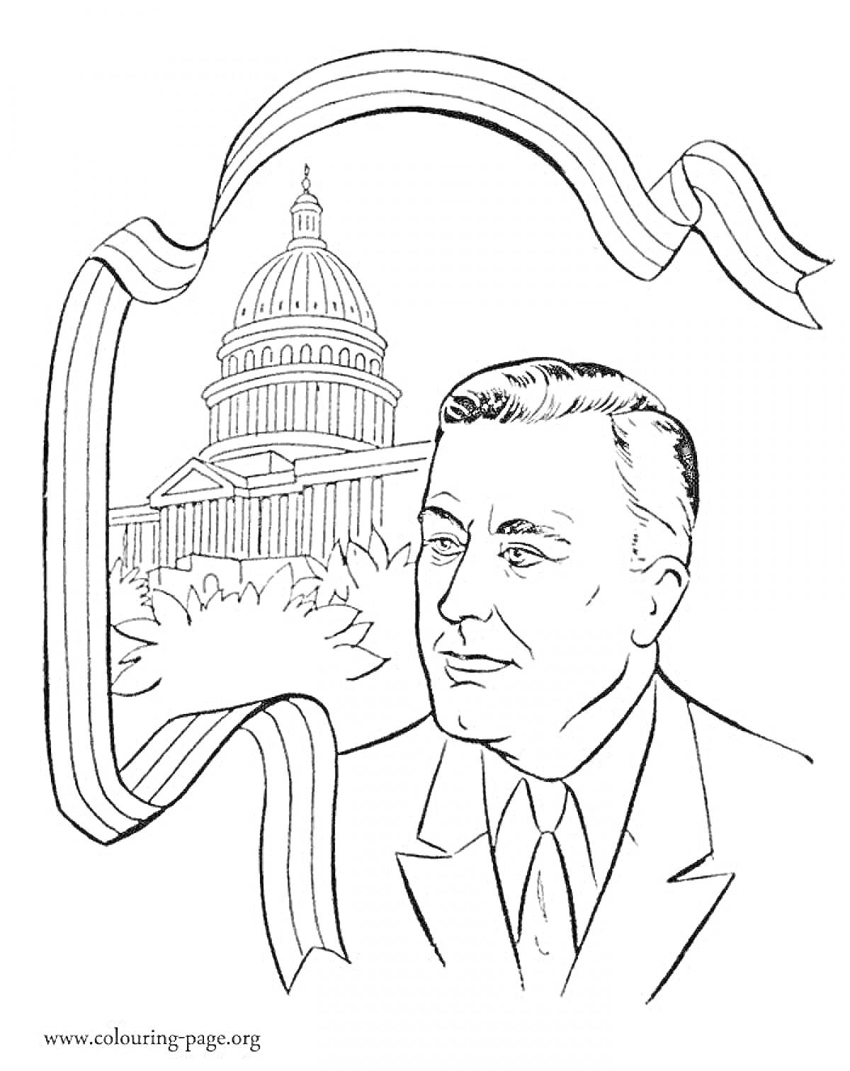 На раскраске изображено: Мужчина, Архитектура, Здания