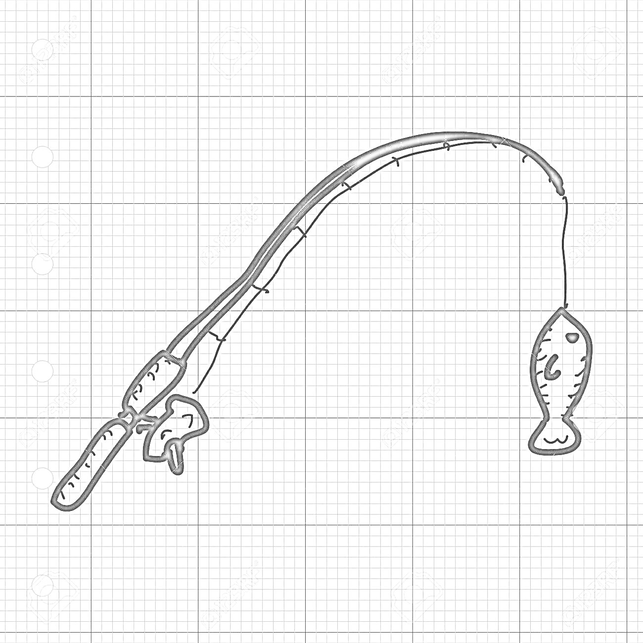 Раскраска Удочка с катушкой и рыбой