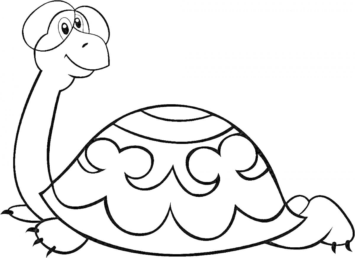 Раскраска Черепаха с узором на панцире и улыбающимся лицом