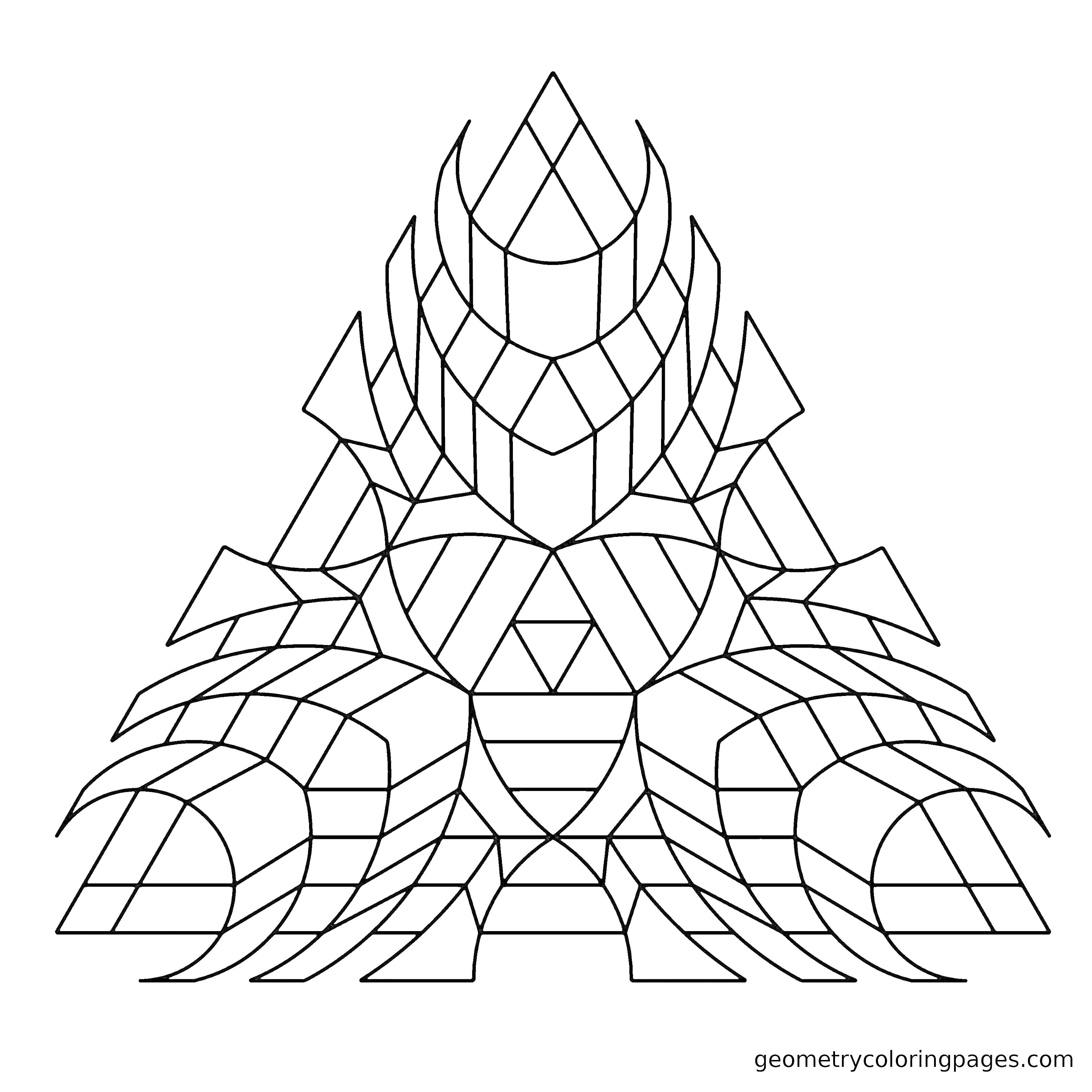 На раскраске изображено: Геометрия, Треугольники, Прямоугольники, Круги, Дуги