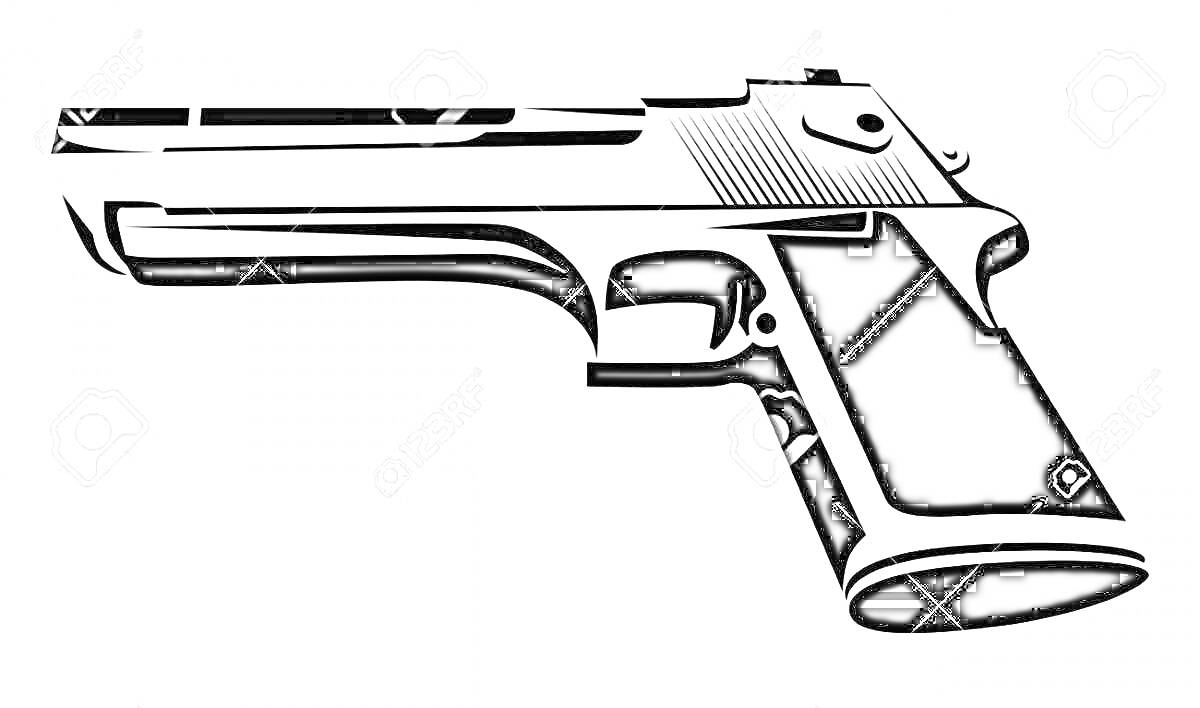 На раскраске изображено: Пистолет, Desert Eagle, Оружие