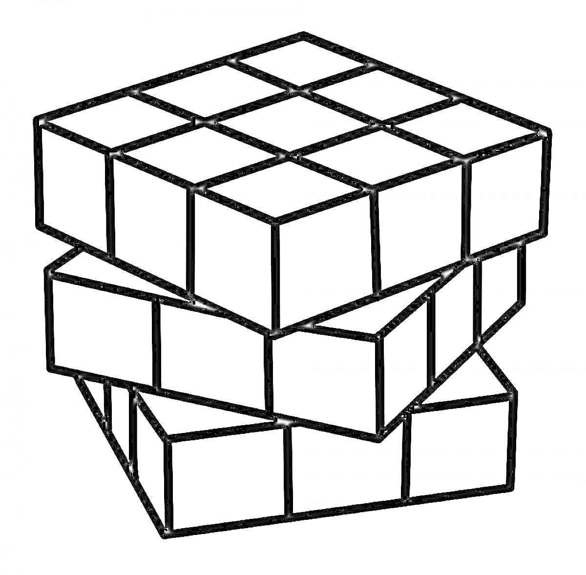 Раскраска Кубик Рубика, сложенные два слоя