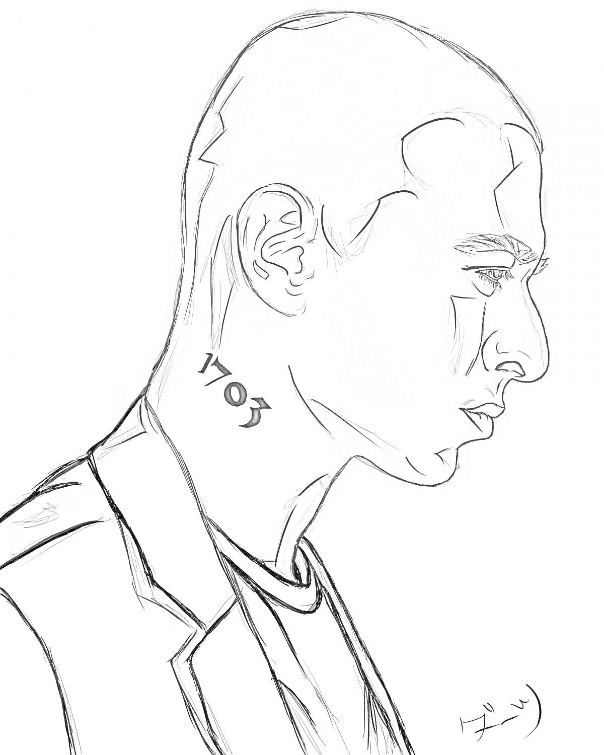Раскраска Портрет мужчины в пиджаке с татуировкой 