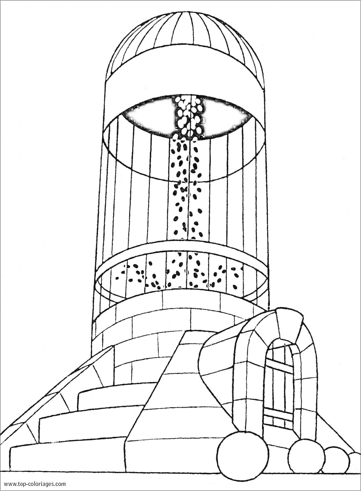 Раскраска Башня с капсулами и лестницей