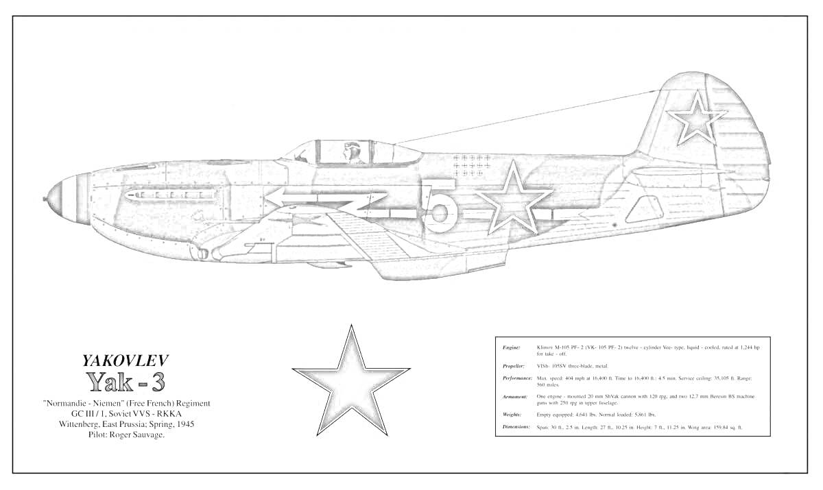 Раскраска Як-3 с номером 