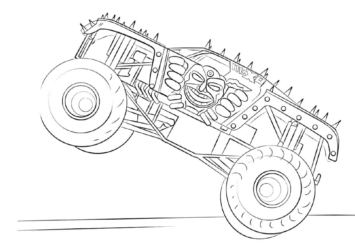 Раскраска Монстр-трак с шипами и рисунком лица