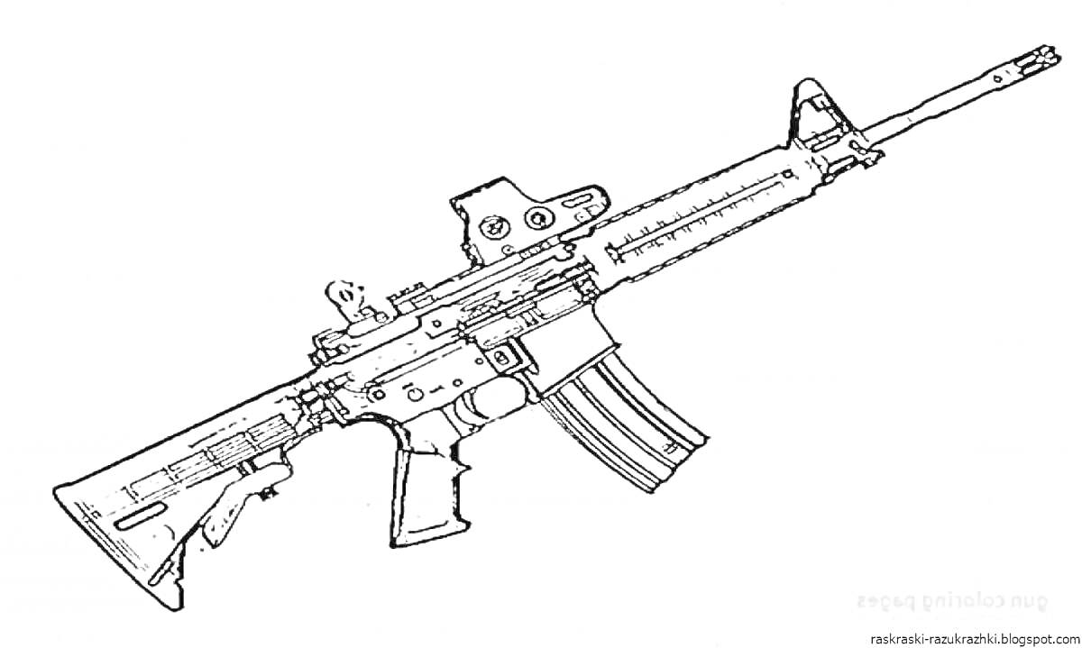 Раскраска Штурмовая винтовка с прицелом и прикладом в виде раскраски