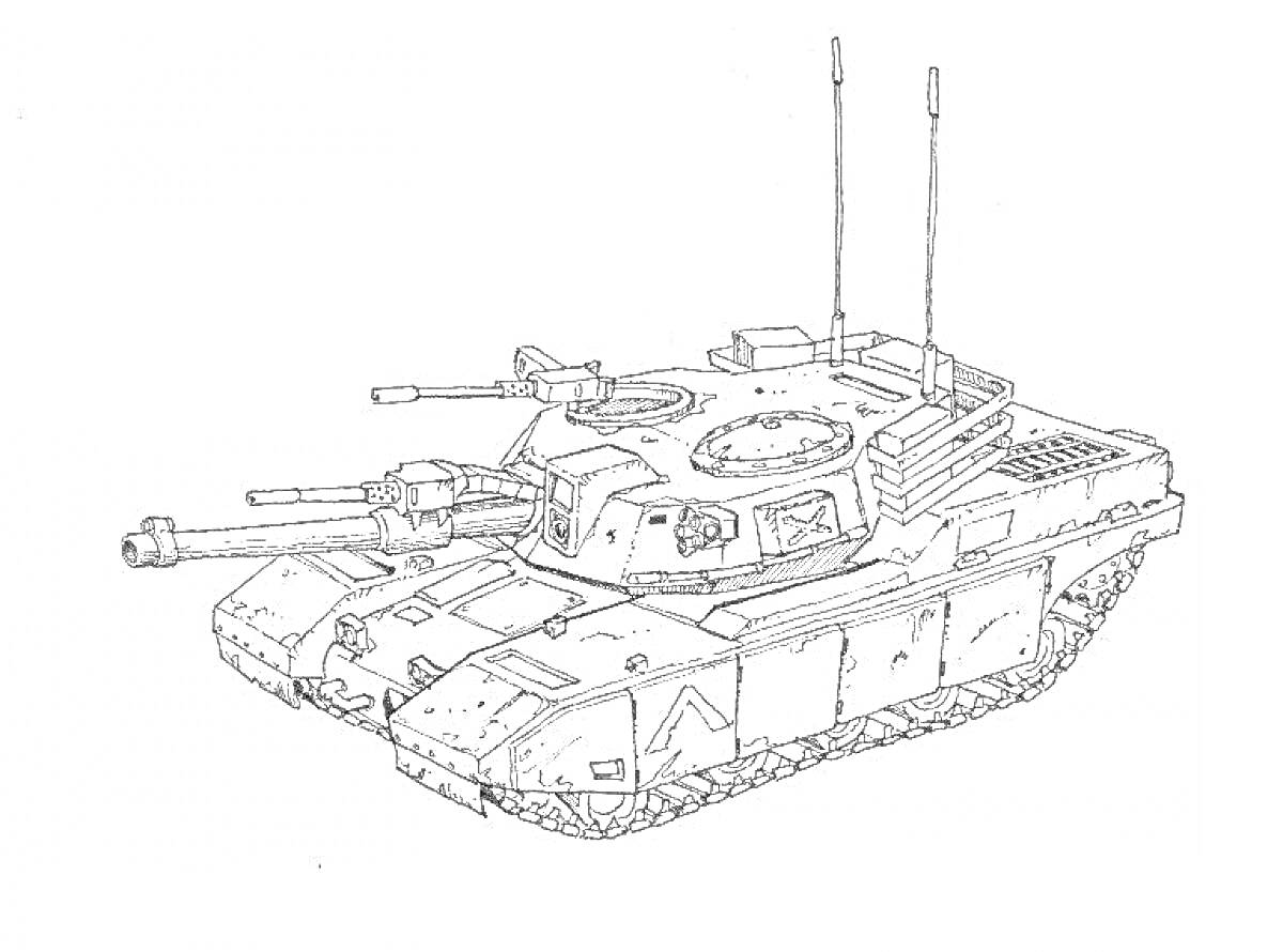 Раскраска Танк ИС-2 с двумя орудиями и антеннами