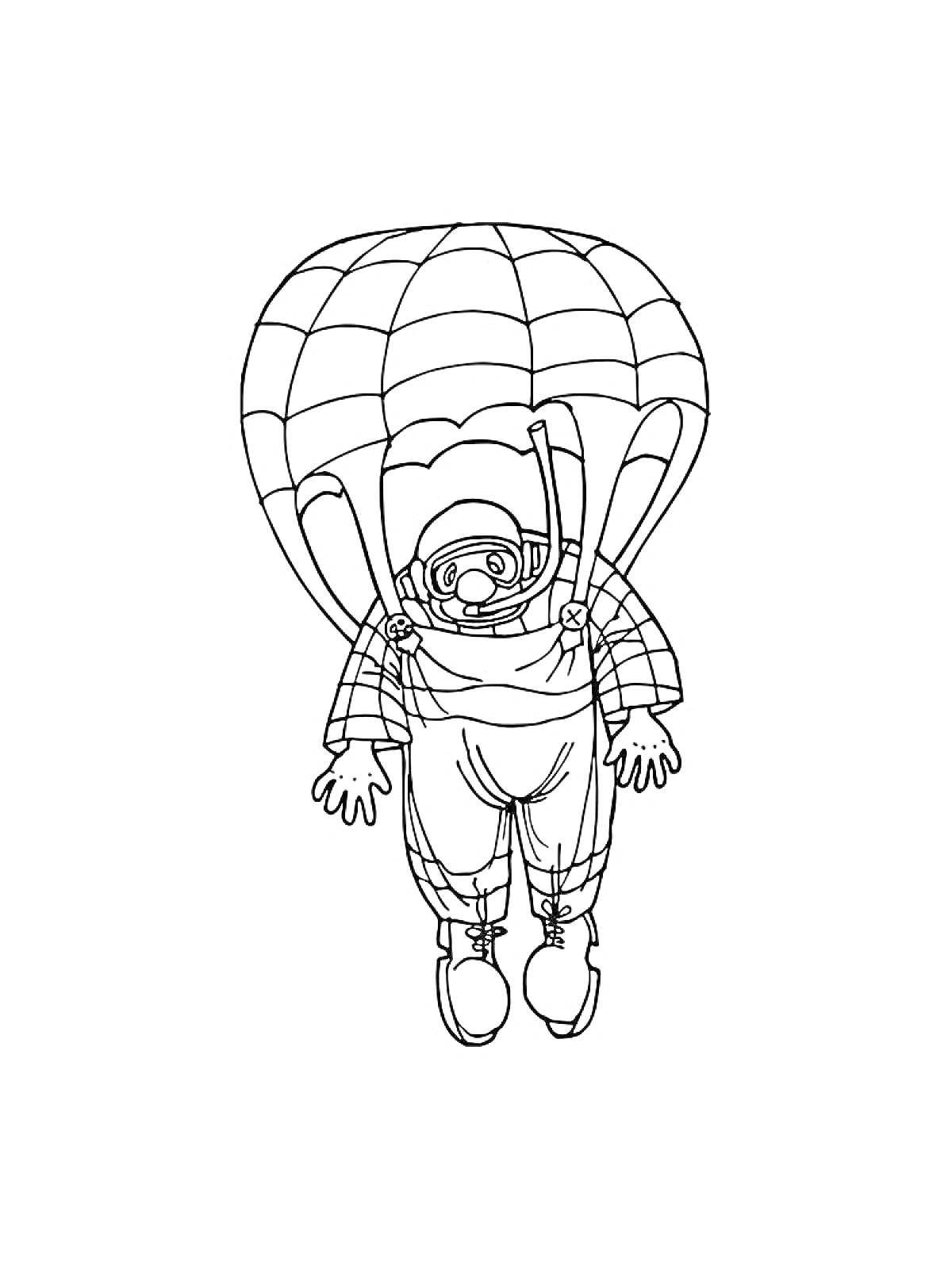Раскраска Человек в шлеме, прыгающий с парашютом