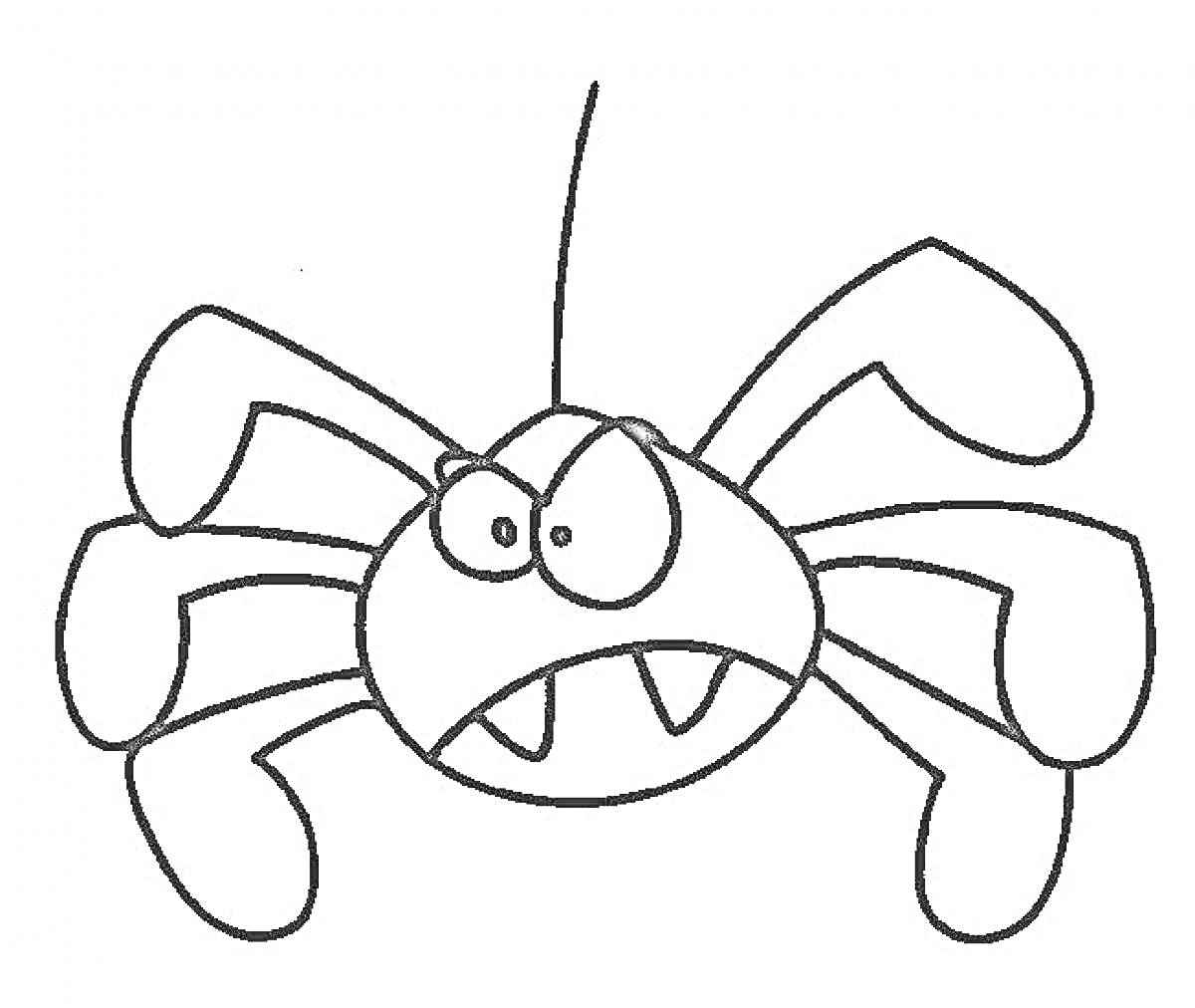 Раскраска Паук с сердитыми глазами на паутине