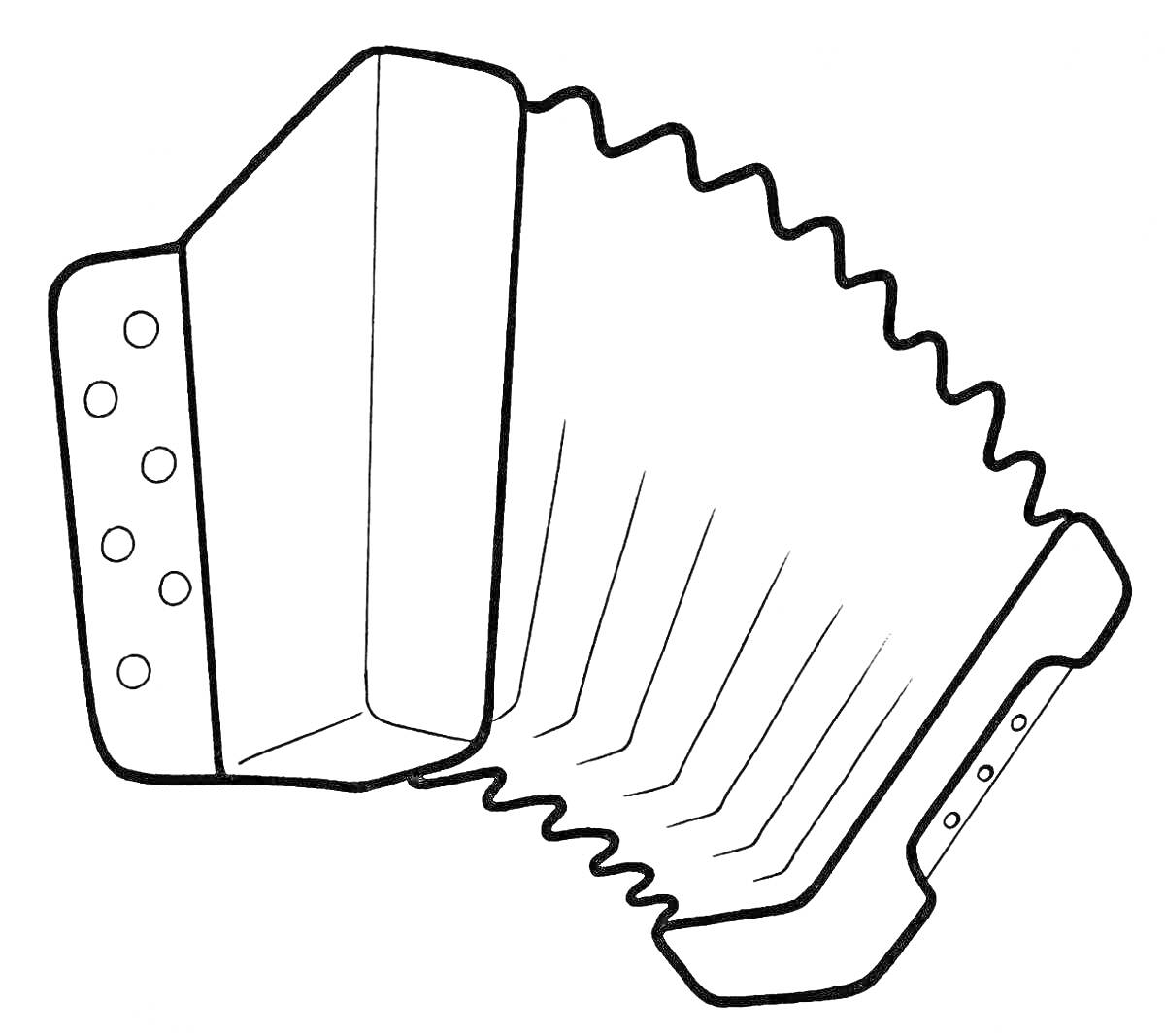 На раскраске изображено: Гармонь, Кнопки, Мехи, Для детей, Музыкальные инструменты