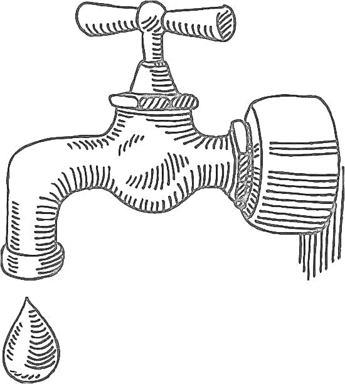 Раскраска Водопроводный кран с каплей воды