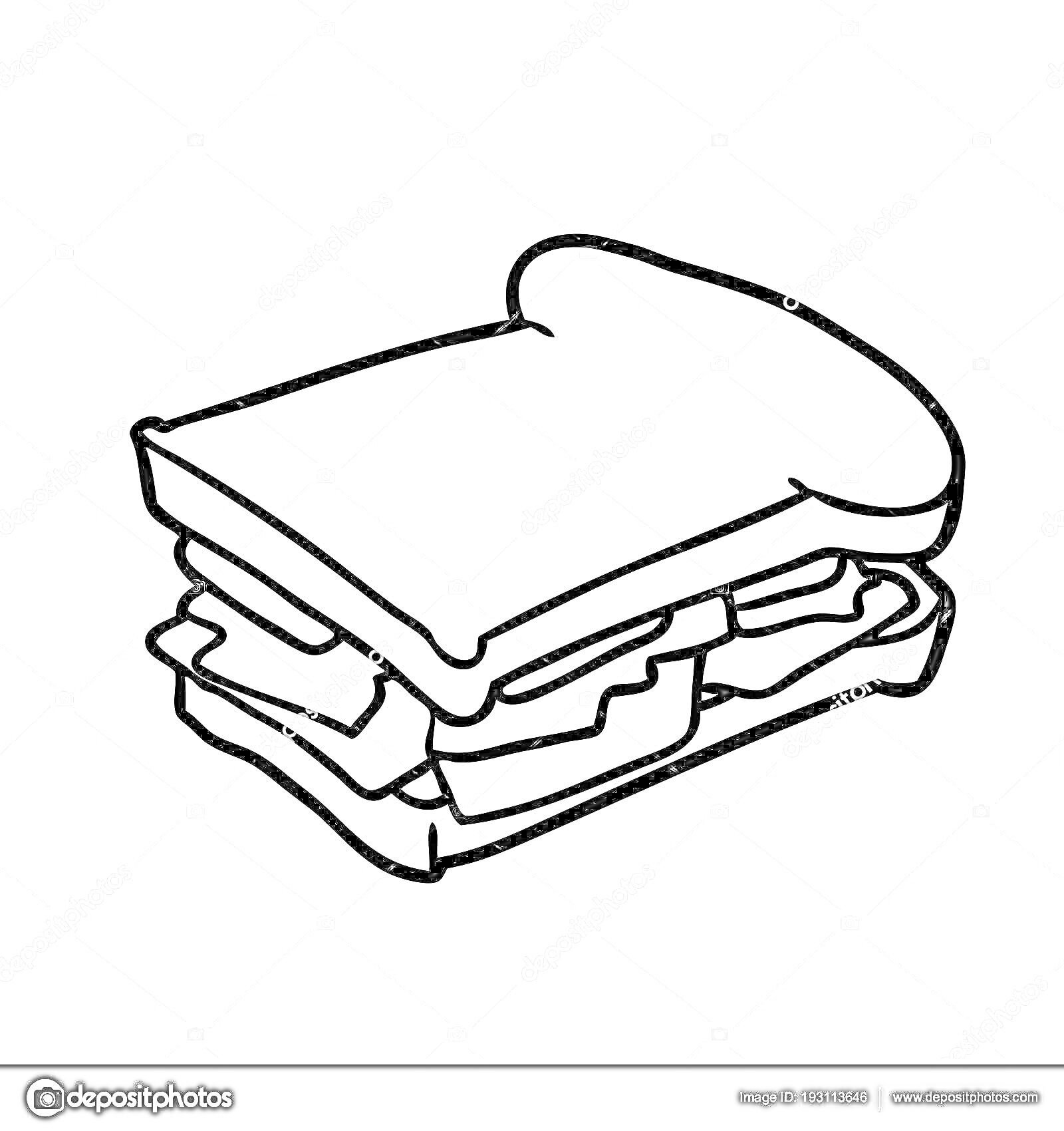 На раскраске изображено: Бутерброд, Хлеб, Сыр, Бекон, Еда, Для детей