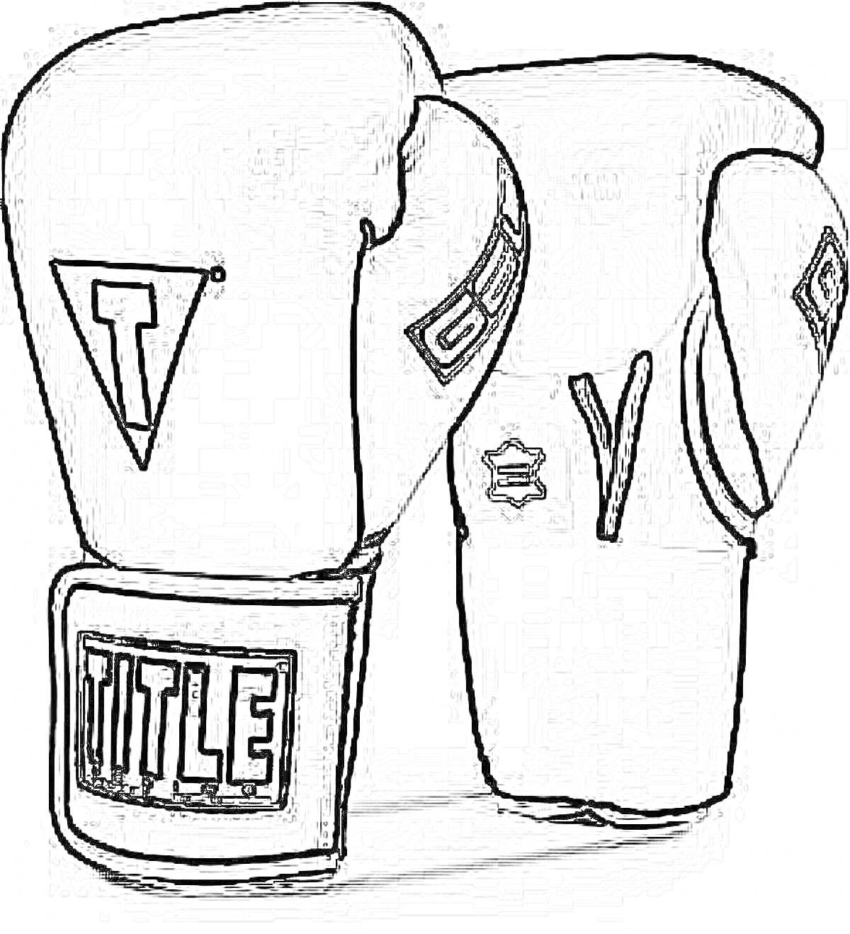 На раскраске изображено: Боксерские перчатки, Спорт, Бокс, Экипировка, Защита, Эмблемы