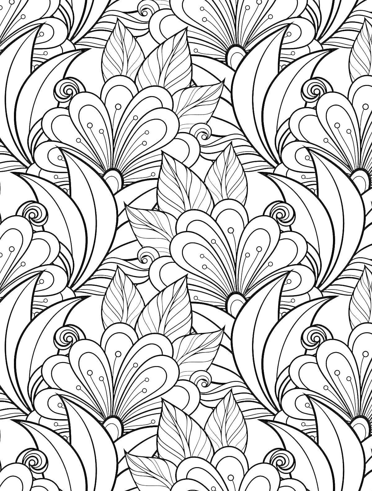 Раскраска Абстрактная раскраска с цветами и листьями
