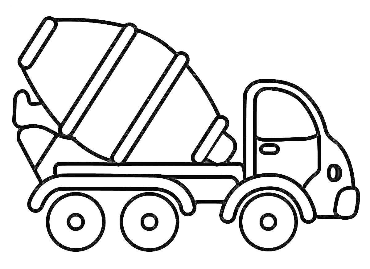 Раскраска Бетономешалка с кабиной и тремя колесами