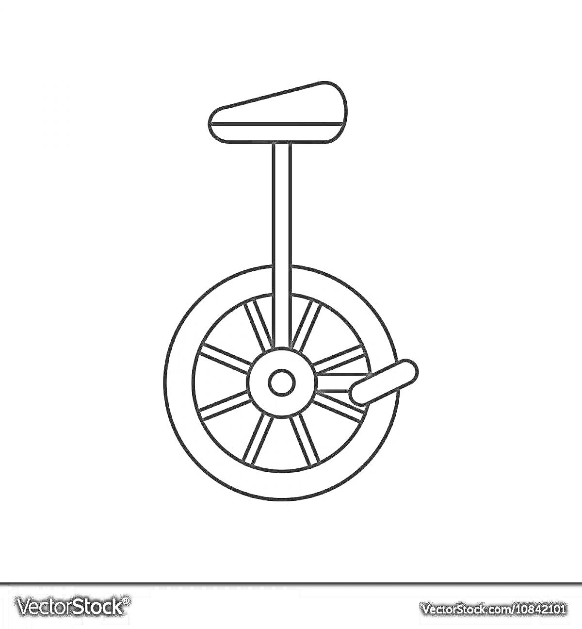 Раскраска Одноколёсный велосипед с сиденьем и педалями