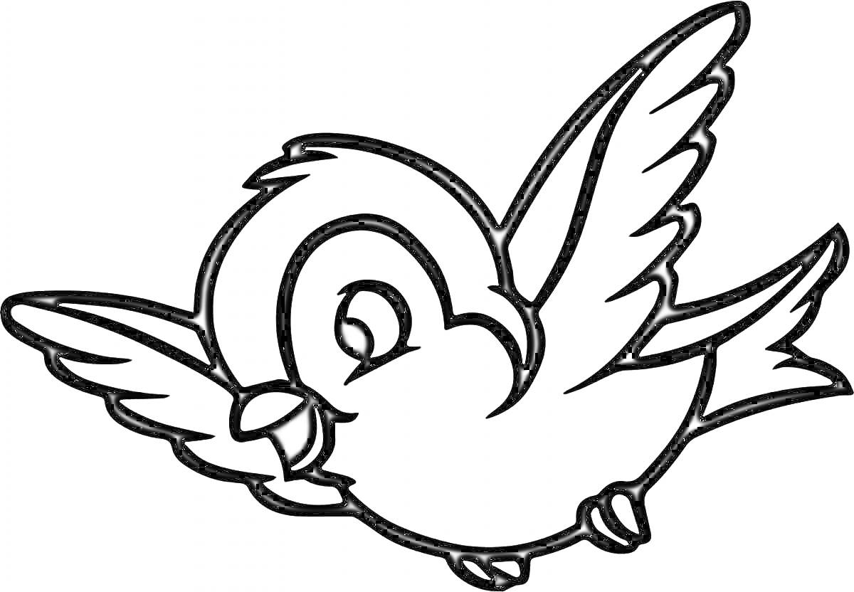 Раскраска Птичка на взлете с поднятыми крыльями