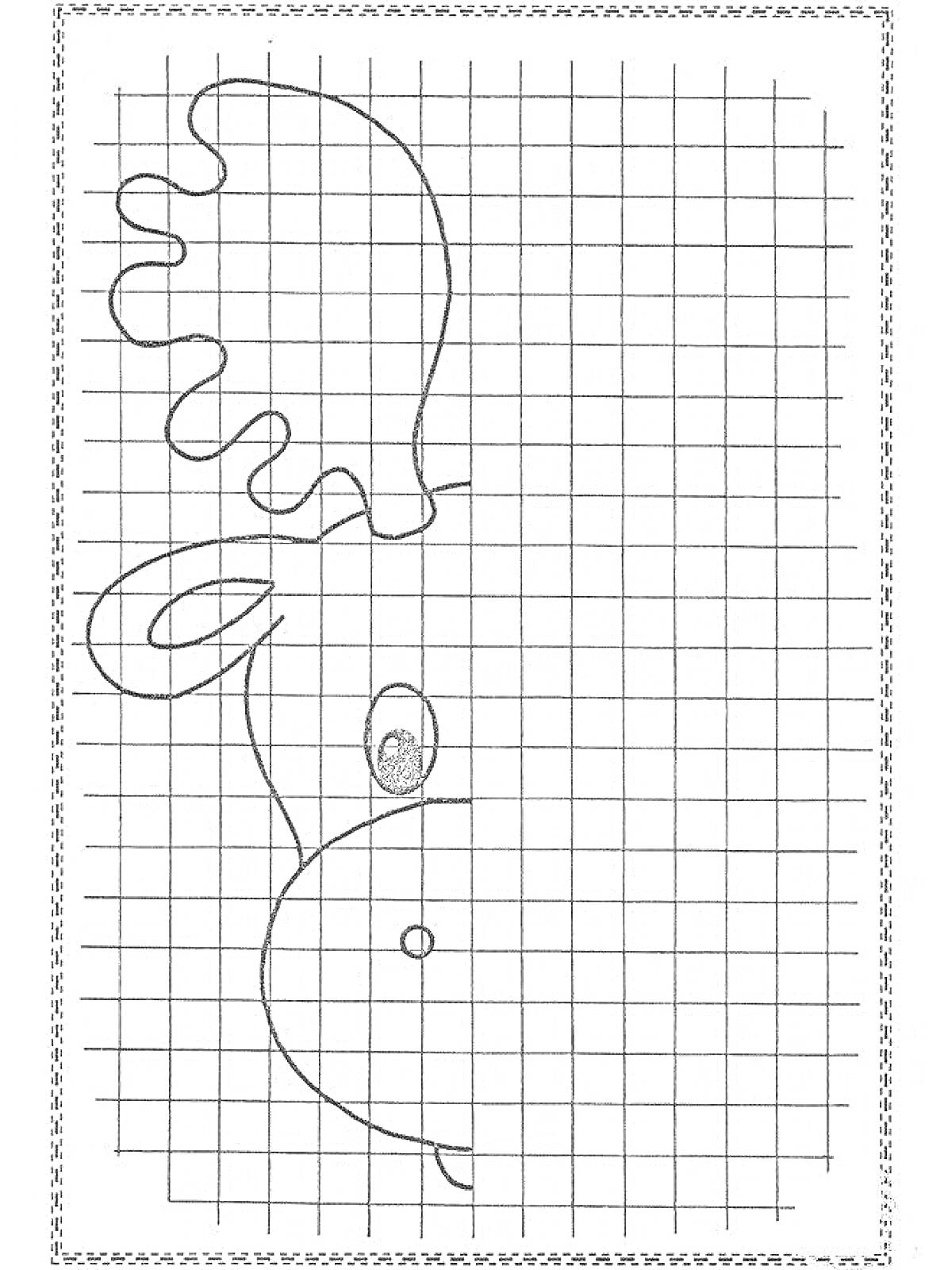 Раскраска дорисуй голову оленя с рогами на клетчатой основе