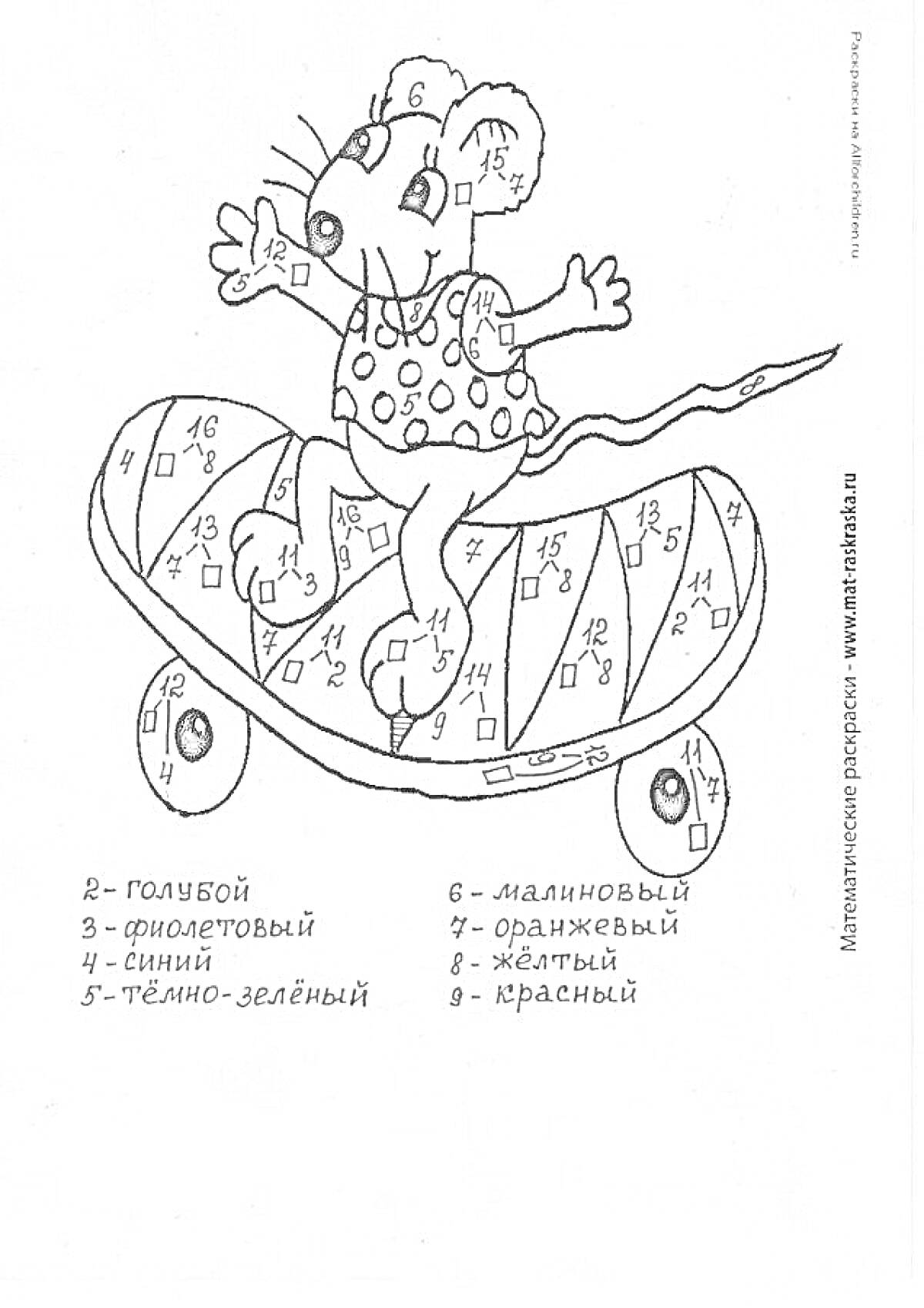 Раскраска Мышка на скейтборде