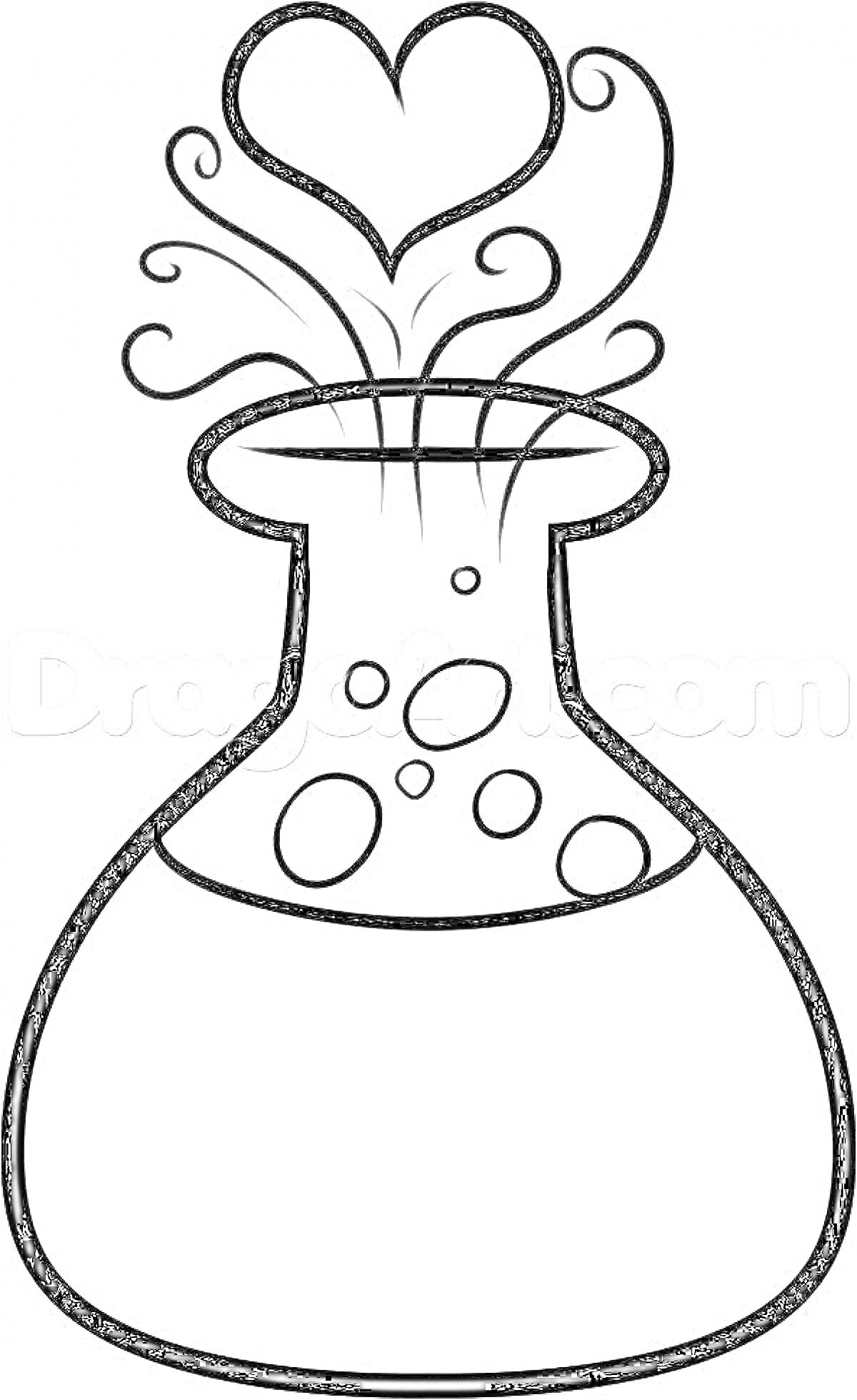 На раскраске изображено: Колба, Зелье, Завитки