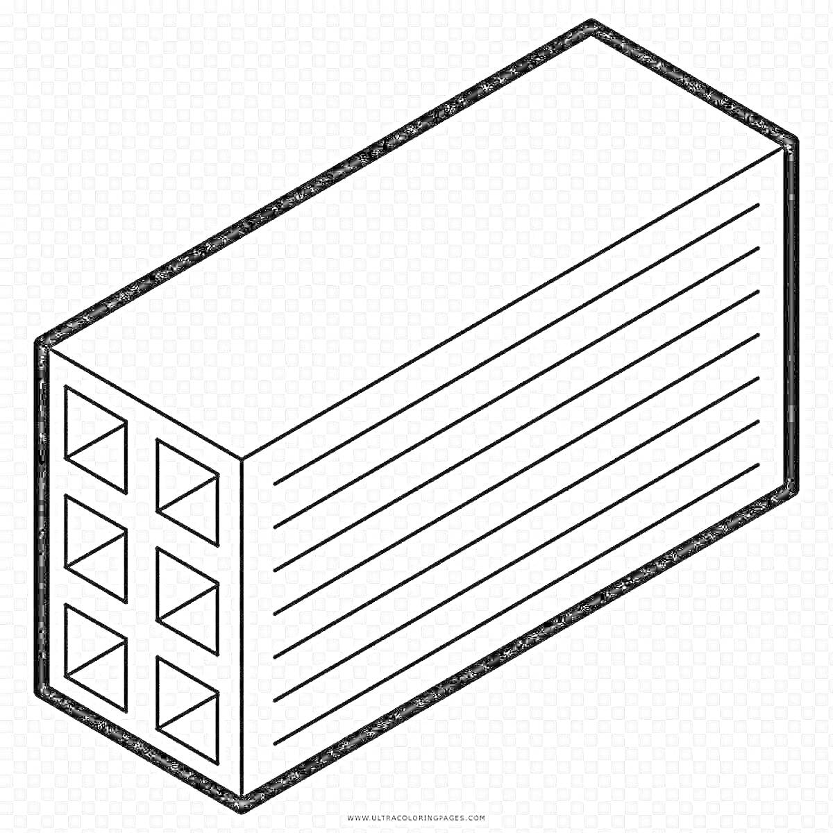 Раскраска Кирпич с шестью отверстиями и полосками на боковой стороне