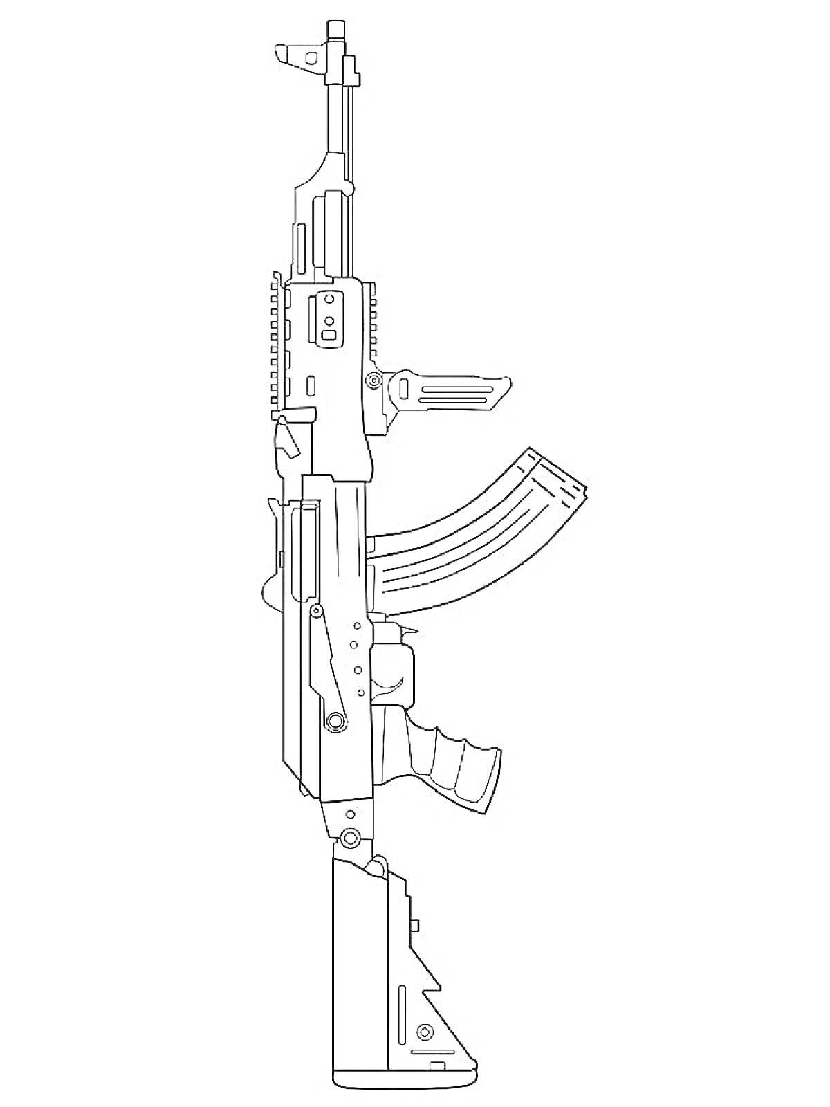 Раскраска Автомат Калашникова с рукоятью и магазином