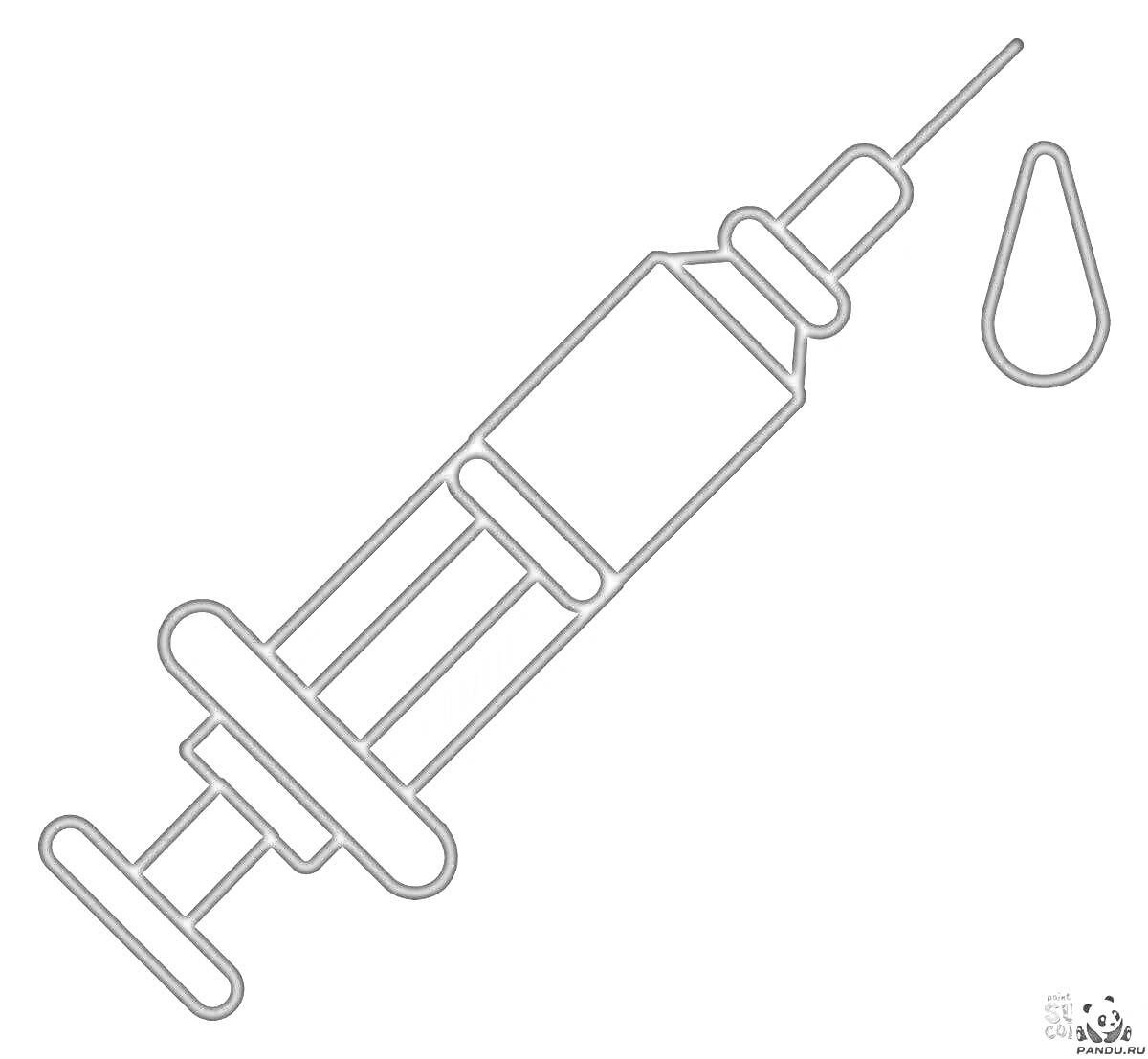 На раскраске изображено: Шприц, Жидкость, Медицина, Инъекция, Медицинский инструмент, Лекарство