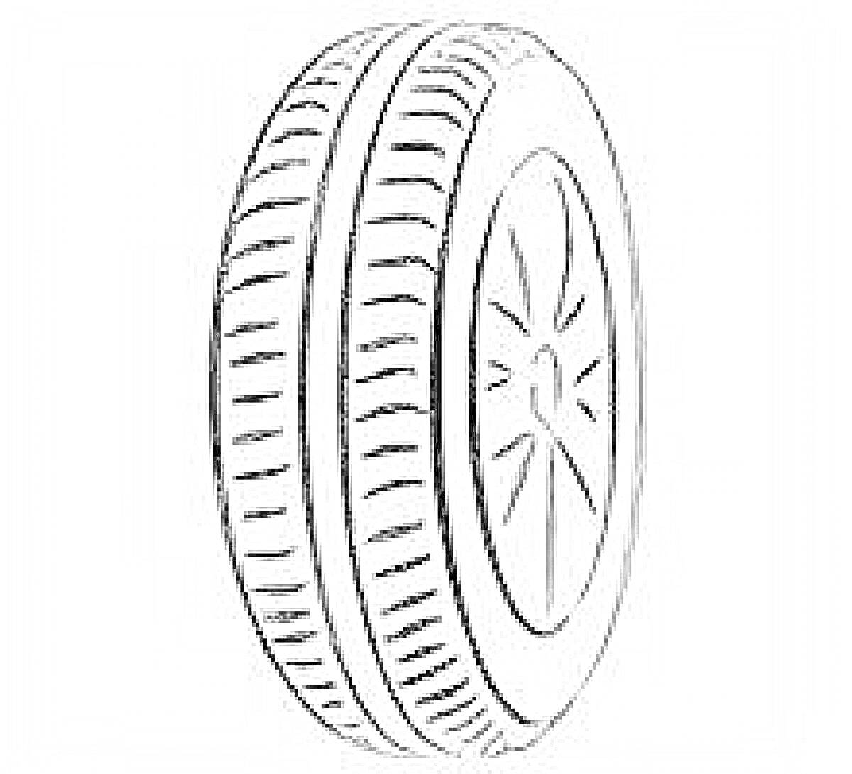 Раскраска Шина с рисунком протектора и диском